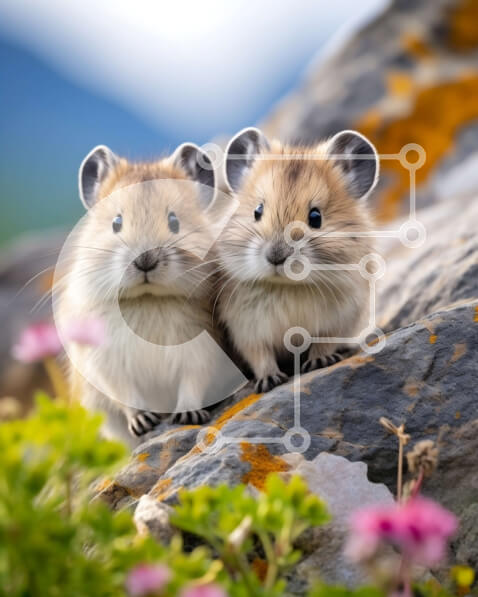 Σετ των 2 Intra Συλλεκτικό Ξύλινο Παζλ Plywood  4mm - Αξιολάτρευτη εικόνα δύο ζώων σε ένα ορεινό περιβάλλον Σε Ξύλινο Κουτί - Διαστάσεις: 10x10 cm – 25 κομμάτια