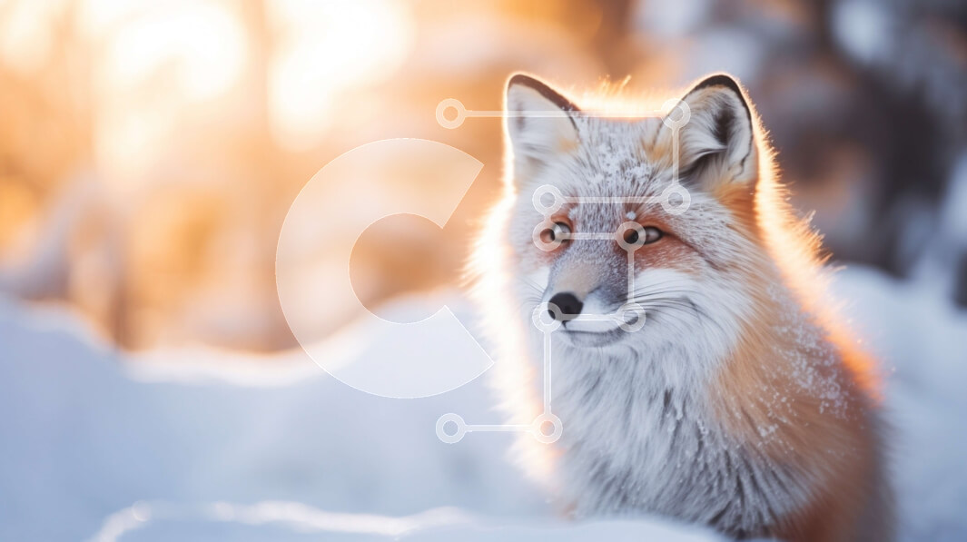 Σετ των 2 Intra Συλλεκτικό Ξύλινο Παζλ Plywood  4mm - Κόκκινη αλεπού που κάθεται στο χιόνι και κοιτάζει ψηλά τον ήλιο Σε Ξύλινο Κουτί - Διαστάσεις: 10x10 cm – 25 κομμάτια