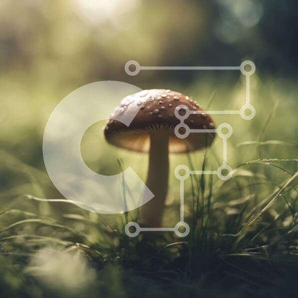 Intra Συλλεκτικό Ξύλινο Παζλ Plywood  4mm - Μανιτάρι σε χορταριασμένο χωράφι με καφέ καπάκι και λευκό μίσχο Σε Ξύλινο Κουτί - Διαστάσεις: 10x10 cm – 25 κομμάτια