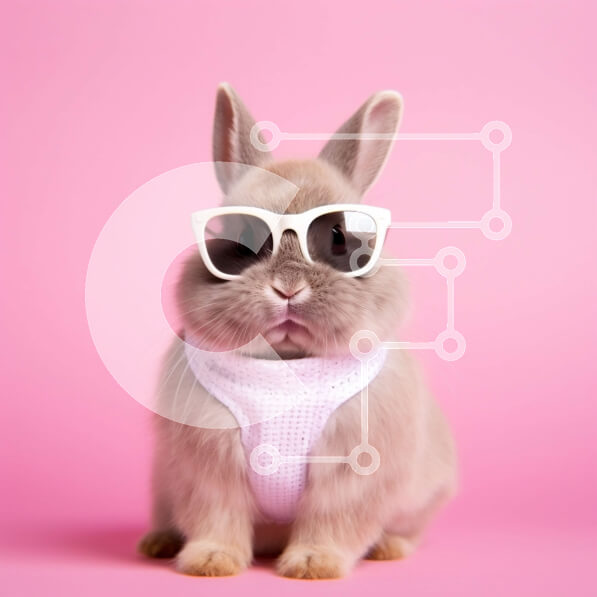 Intra Συλλεκτικό Ξύλινο Παζλ Plywood  4mm - Χαριτωμένο κουνέλι που κάθεται σε ροζ φόντο με γυαλιά ηλίου Σε Ξύλινο Κουτί - Διαστάσεις: 10x10 cm – 25 κομμάτια