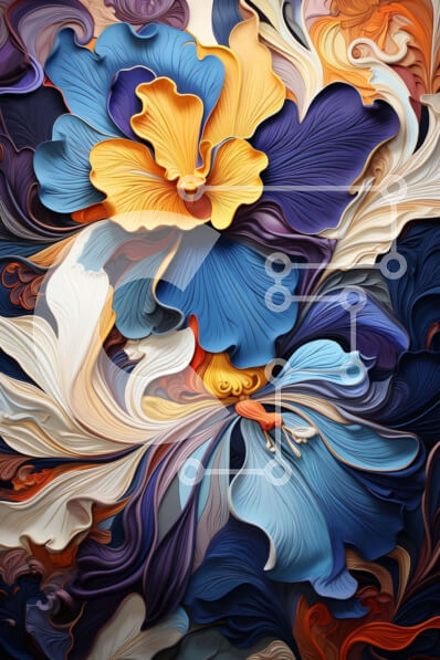 Σετ των 2 Intra Συλλεκτικό Ξύλινο Παζλ Plywood  4mm - Ζωντανή κινηματογράφηση σε πρώτο πλάνο ενός λουλουδιού με φωτεινά μπλε, κίτρινα και πορτοκαλί πέταλα Σε Ξύλινο Κουτί - Διαστάσεις: 10x10 cm – 25 κομμάτια