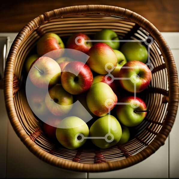 Σετ των 2 Intra Συλλεκτικό Ξύλινο Παζλ Plywood  4mm - Νόστιμα και φρέσκα κόκκινα και πράσινα μήλα σε ένα υφασμένο καλάθι Σε Ξύλινο Κουτί - Διαστάσεις: 10x10 cm – 25 κομμάτια