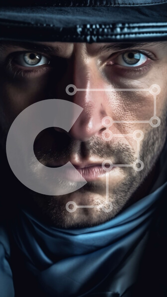 Intra Συλλεκτικό Ξύλινο Παζλ Plywood  4mm - Πορτρέτο ενός σοβαρού άνδρα με μαύρο καπέλο και μπλε πουκάμισο Σε Ξύλινο Κουτί - Διαστάσεις Puzzle: 10x10 cm – 25 κομμάτια