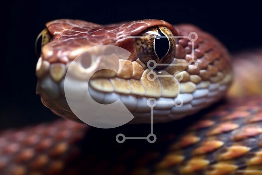 Σετ των 2 Intra Συλλεκτικό Ξύλινο Παζλ Plywood  4mm - Εκπληκτική κοντινή πλάνο κεφαλιού φιδιού με καφέ και κίτρινο σχέδιο Σε Ξύλινο Κουτί - Διαστάσεις: 10x10 cm – 25 κομμάτια