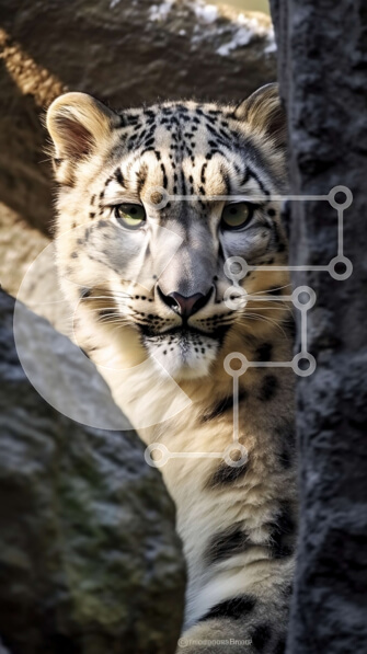 Σετ των 2 Intra Συλλεκτικό Ξύλινο Παζλ Plywood  4mm - Κοντινή φωτογραφία μιας λεοπάρδαλης του χιονιού σε ένα περίβλημα ζωολογικού κήπου Σε Ξύλινο Κουτί - Διαστάσεις: 10x10 cm – 25 κομμάτια