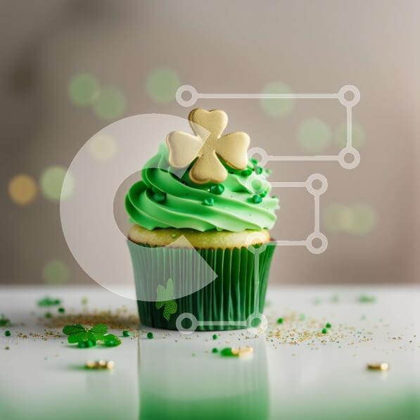 Σετ των 2 Intra Συλλεκτικό Ξύλινο Παζλ Plywood  4mm - Λαχταριστό πράσινο Cupcake με διακόσμηση από τριφύλλι Σε Ξύλινο Κουτί - Διαστάσεις: 10x10 cm – 25 κομμάτια