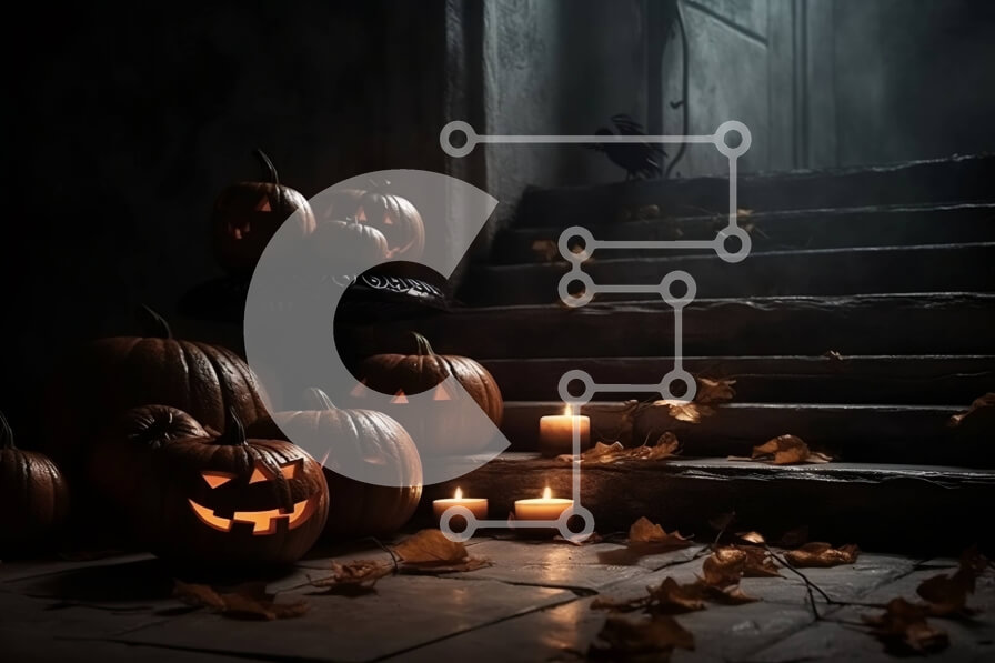 Intra Συλλεκτικό Ξύλινο Παζλ Plywood  4mm - Διακόσμηση αποκριών: Σκαλιστές κολοκύθες φωτισμένες από κεριά σε ένα σκοτεινό δωμάτιο Σε Ξύλινο Κουτί - Διαστάσεις Puzzle: 10x10 cm – 25 κομμάτια