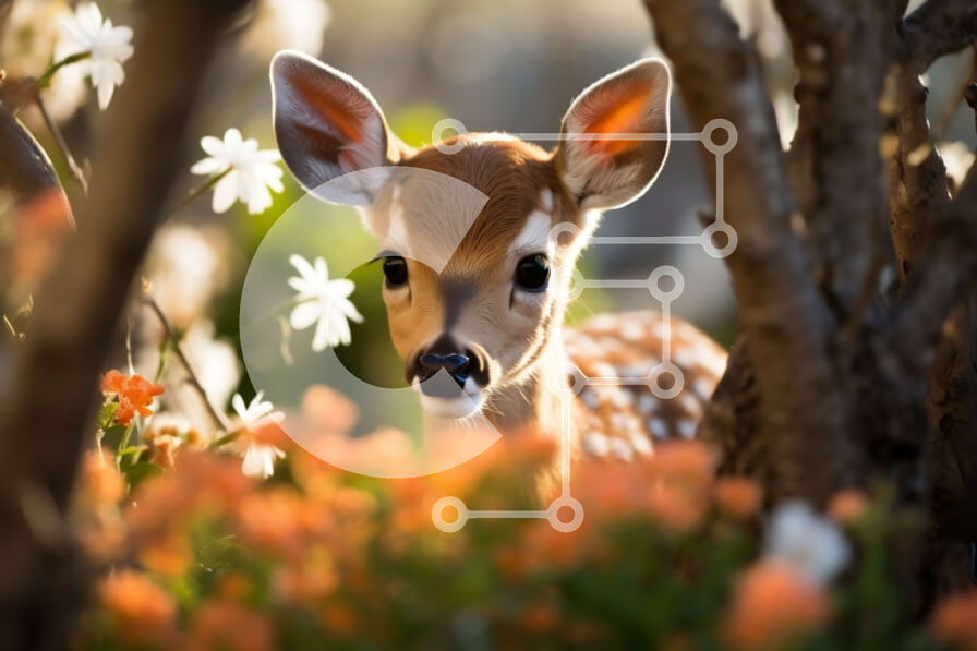 Intra Συλλεκτικό Ξύλινο Παζλ Plywood  4mm - Ελαφάκι που κρύβεται πίσω από λουλούδια σε ένα φυσικό περιβάλλον Σε Ξύλινο Κουτί - Διαστάσεις: 10x10 cm – 25 κομμάτια