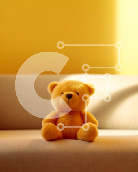 Intra Συλλεκτικό Ξύλινο Παζλ Plywood  4mm - Αξιολάτρευτη εικόνα του κίτρινου αρκουδάκι στον καναπέ στο άνετο σαλόνι Σε Ξύλινο Κουτί - Διαστάσεις: 10x10 cm – 25 κομμάτια