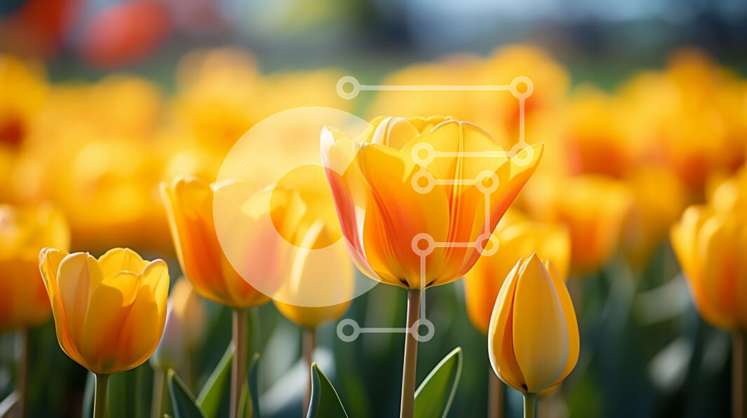 Intra Συλλεκτικό Ξύλινο Παζλ Plywood  4mm - Ζωντανές κίτρινες τουλίπες σε ένα χωράφι Σε Ξύλινο Κουτί - Διαστάσεις: 10x10 cm – 25 κομμάτια