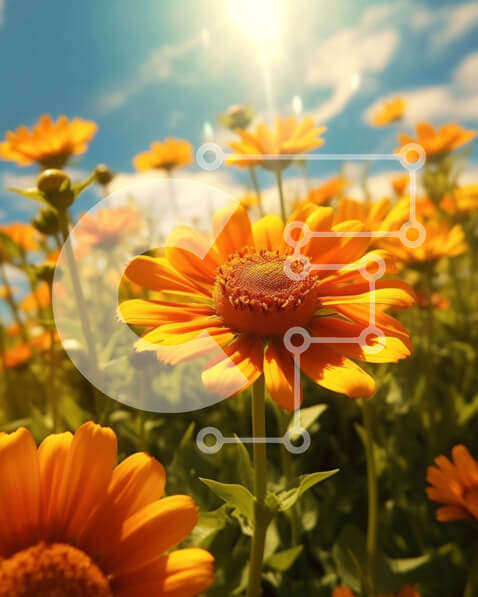 Intra Συλλεκτικό Ξύλινο Παζλ Plywood  4mm - Ζωντανό χωράφι με πορτοκαλί μαργαρίτες μια ηλιόλουστη μέρα Σε Ξύλινο Κουτί - Διαστάσεις: 10x10 cm – 25 κομμάτια