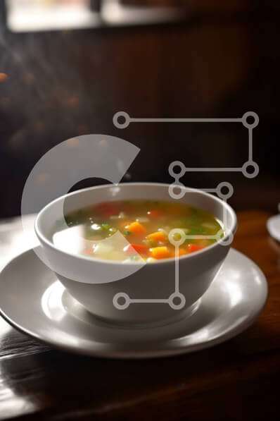 Σετ των 2 Intra Συλλεκτικό Ξύλινο Παζλ Plywood  4mm - Νόστιμο μπολ σούπας με ένα ποτήρι νερό σε ένα τραπέζι Σε Ξύλινο Κουτί - Διαστάσεις: 10x10 cm – 25 κομμάτια