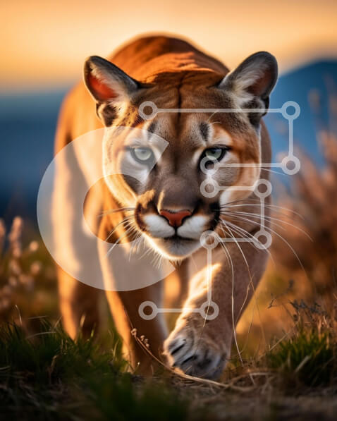 Σετ των 2 Intra Συλλεκτικό Ξύλινο Παζλ Plywood  4mm - Εκπληκτική εικόνα του Majestic Mountain Lion στο ηλιοβασίλεμα Σε Ξύλινο Κουτί - Διαστάσεις: 10x10 cm – 25 κομμάτια