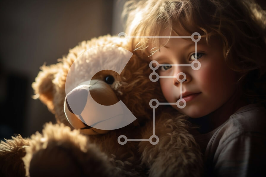 Intra Συλλεκτικό Ξύλινο Παζλ Plywood  4mm - Νεαρό κορίτσι που αγκαλιάζει ένα αρκουδάκι με μια λυπημένη έκφραση Σε Ξύλινο Κουτί - Διαστάσεις Puzzle: 10x10 cm – 25 κομμάτια