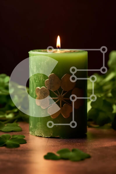 Intra Συλλεκτικό Ξύλινο Παζλ Plywood  4mm - Πράσινο κερί τριφύλλι φωτισμένο με φλόγα σε ξύλινη επιφάνεια Σε Ξύλινο Κουτί - Διαστάσεις: 10x10 cm – 25 κομμάτια