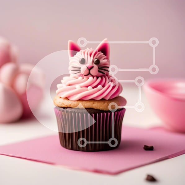 Σετ των 2 Intra Συλλεκτικό Ξύλινο Παζλ Plywood  4mm - Χαριτωμένο και νόστιμο Cupcake προσώπου γάτας σε ροζ φόντο Σε Ξύλινο Κουτί - Διαστάσεις: 10x10 cm – 25 κομμάτια