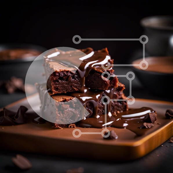 Σετ των 2 Intra Συλλεκτικό Ξύλινο Παζλ Plywood  4mm - Δελεαστική εικόνα από Brownies σοκολάτας με πλούσια σάλτσα σοκολάτας Σε Ξύλινο Κουτί - Διαστάσεις: 10x10 cm – 25 κομμάτια