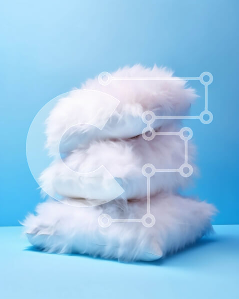 Intra Συλλεκτικό Ξύλινο Παζλ Plywood  4mm - Άνετη στοίβα από λευκά χνουδωτά μαξιλάρια σε μπλε φόντο Σε Ξύλινο Κουτί - Διαστάσεις Puzzle: 10x10 cm – 25 κομμάτια