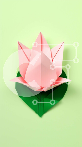 Σετ των 2 Intra Συλλεκτικό Ξύλινο Παζλ Plywood  4mm - Ροζ Origami λουλούδι Lotus σε πράσινο φύλλο Σε Ξύλινο Κουτί - Διαστάσεις: 10x10 cm – 25 κομμάτια