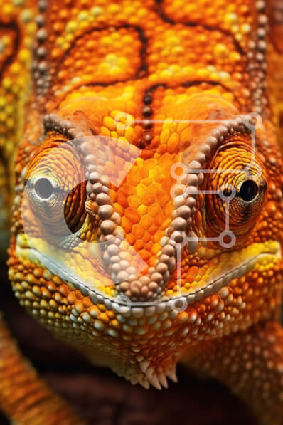 Σετ των 2 Intra Συλλεκτικό Ξύλινο Παζλ Plywood  4mm - Εκπληκτική κοντινή εικόνα του προσώπου ενός χαμαιλέοντα Σε Ξύλινο Κουτί - Διαστάσεις: 10x10 cm – 25 κομμάτια