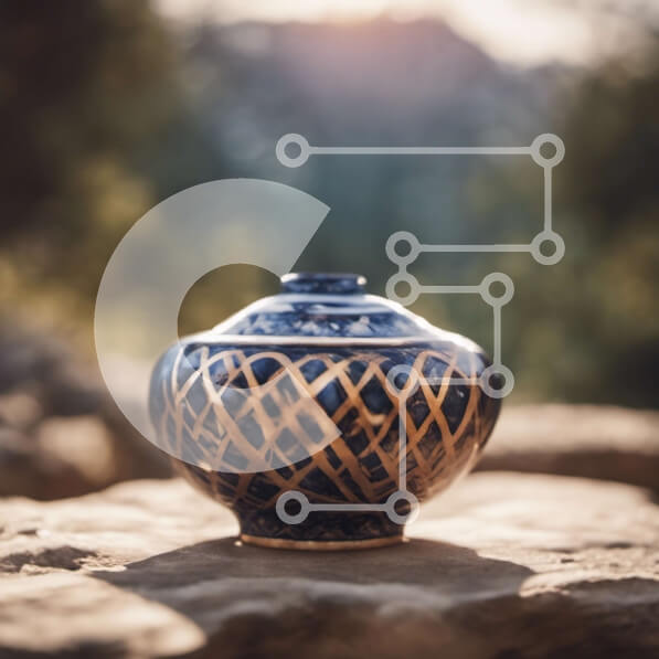 Intra Συλλεκτικό Ξύλινο Παζλ Plywood  4mm - Μπλε και χρυσό διακοσμημένο βάζο σε βραχώδη επιφάνεια Σε Ξύλινο Κουτί - Διαστάσεις: 10x10 cm – 25 κομμάτια