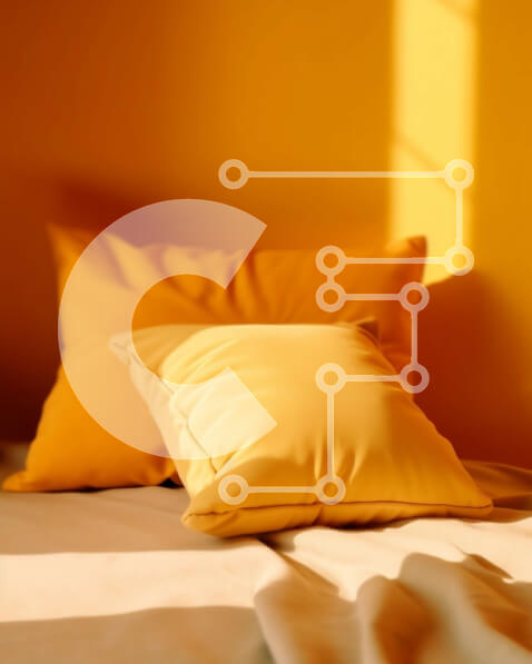 Intra Συλλεκτικό Ξύλινο Παζλ Plywood  4mm - Φωτεινό και χαρούμενο κίτρινο μαξιλάρι σε ένα ηλιόλουστο κρεβάτι Σε Ξύλινο Κουτί - Διαστάσεις Puzzle: 10x10 cm – 25 κομμάτια