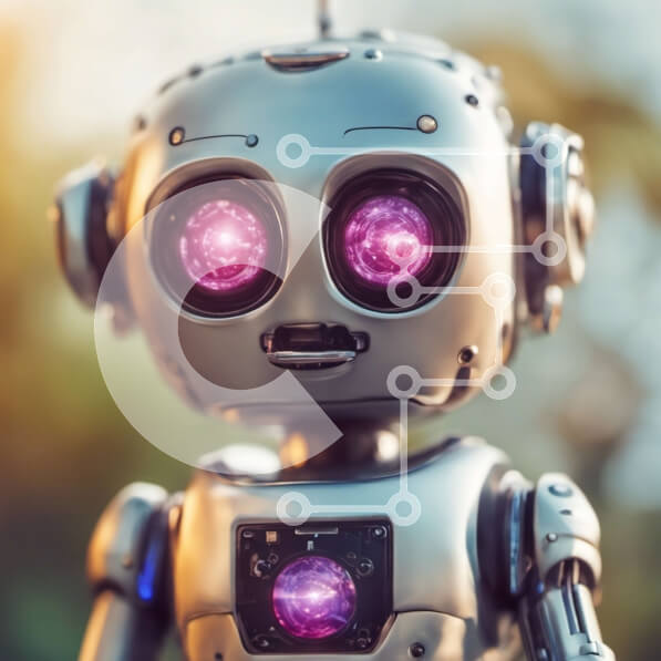 Intra Συλλεκτικό Ξύλινο Παζλ Plywood  4mm - Λαμπερό ρομπότ με μωβ μάτια σε μοντέρνο σχέδιο Σε Ξύλινο Κουτί - Διαστάσεις Puzzle: 10x10 cm – 25 κομμάτια