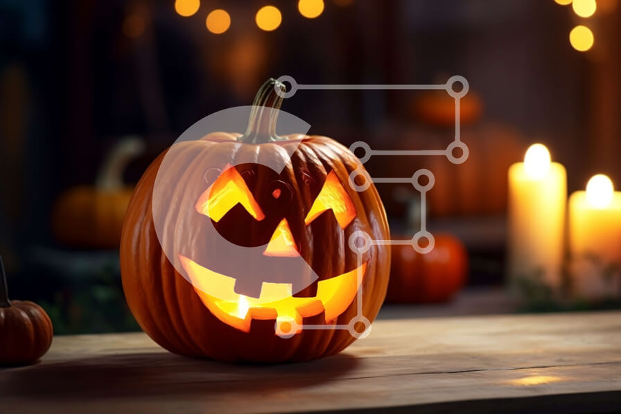 Intra Συλλεκτικό Ξύλινο Παζλ Plywood  4mm - Σκαλιστή κολοκύθα με κεριά σε τραπέζι Σε Ξύλινο Κουτί - Διαστάσεις Puzzle: 10x10 cm – 25 κομμάτια