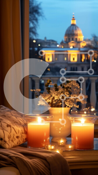 Intra Συλλεκτικό Ξύλινο Παζλ Plywood  4mm - περβάζι παραθύρου με κηροπήγια και λουλούδια Σε Ξύλινο Κουτί - Διαστάσεις Puzzle: 10x10 cm – 25 κομμάτια