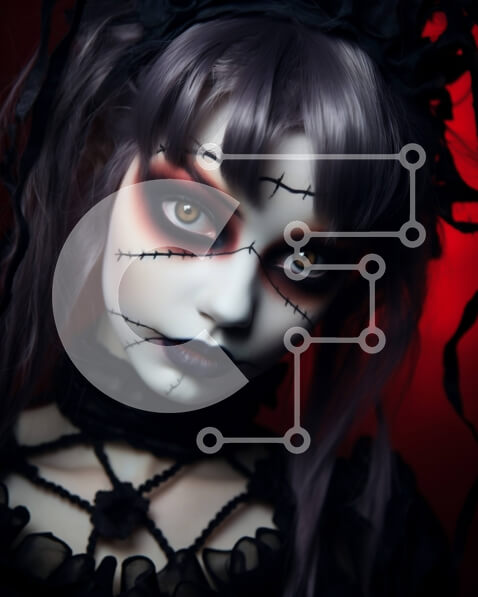 Intra Συλλεκτικό Ξύλινο Παζλ Plywood  4mm - Σκούρο μακιγιάζ και σημαδεμένη γυναίκα Σε Ξύλινο Κουτί - Διαστάσεις Puzzle: 10x10 cm – 25 κομμάτια