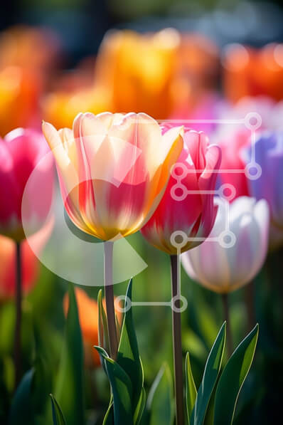 Σετ των 2 Intra Συλλεκτικό Ξύλινο Παζλ Plywood  4mm - Ζωντανός κήπος τουλιπών με ροζ, κίτρινα και πορτοκαλί λουλούδια Σε Ξύλινο Κουτί - Διαστάσεις: 10x10 cm – 25 κομμάτια