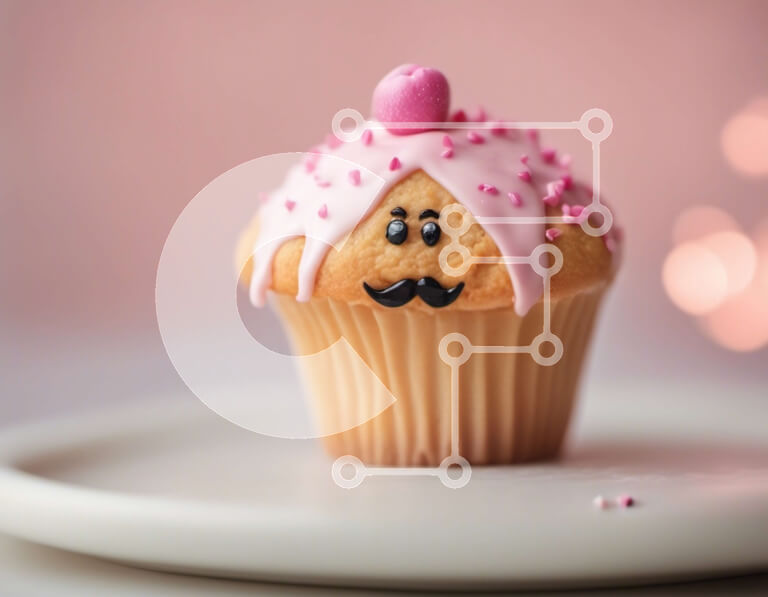 Σετ των 2 Intra Συλλεκτικό Ξύλινο Παζλ Plywood  4mm - Cupcake με ροζ και άσπρο παγωτό και μουστάκι διακόσμηση Σε Ξύλινο Κουτί - Διαστάσεις: 10x10 cm – 25 κομμάτια