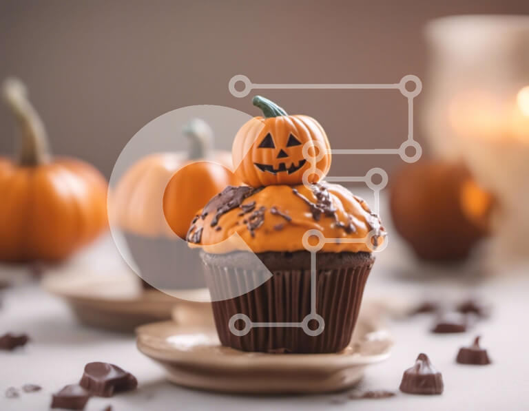 Σετ των 2 Intra Συλλεκτικό Ξύλινο Παζλ Plywood  4mm - Cupcakes με διακόσμηση σε σχήμα κολοκύθας σε πιάτα Σε Ξύλινο Κουτί - Διαστάσεις: 10x10 cm – 25 κομμάτια