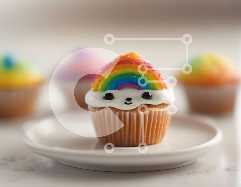 Σετ των 2 Intra Συλλεκτικό Ξύλινο Παζλ Plywood  4mm - Ουράνιο τόξο Cupcakes σε ένα άσπρο πιάτο Σε Ξύλινο Κουτί - Διαστάσεις: 10x10 cm – 25 κομμάτια