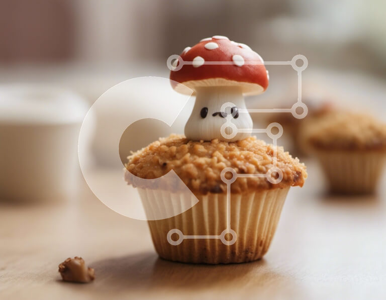 Σετ των 2 Intra Συλλεκτικό Ξύλινο Παζλ Plywood  4mm - Cupcake με κομματάκια σοκολάτας σε τεχνητό μανιτάρι Σε Ξύλινο Κουτί - Διαστάσεις: 10x10 cm – 25 κομμάτια