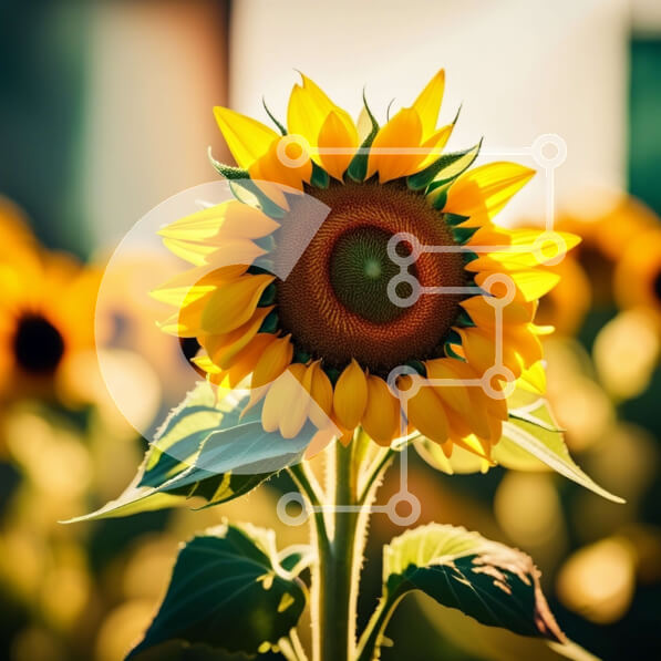 Intra Συλλεκτικό Ξύλινο Παζλ Plywood  4mm - Όμορφη κινηματογράφηση σε πρώτο πλάνο ενός ηλίανθου σε ένα χωράφι με καθαρό μπλε ουρανό Σε Ξύλινο Κουτί - Διαστάσεις: 10x10 cm – 25 κομμάτια