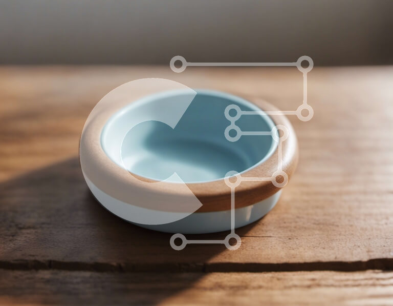 Intra Συλλεκτικό Ξύλινο Παζλ Plywood  4mm - Γαλάζιο κεραμικό μπολ με ξύλινο χείλος σε ξύλινο τραπέζι Σε Ξύλινο Κουτί - Διαστάσεις Puzzle: 10x10 cm – 25 κομμάτια