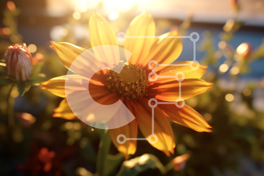 Intra Συλλεκτικό Ξύλινο Παζλ Plywood  4mm - Όμορφη εικόνα ενός ηλίανθου σε πλήρη άνθιση με χρυσό φως Σε Ξύλινο Κουτί - Διαστάσεις: 10x10 cm – 25 κομμάτια