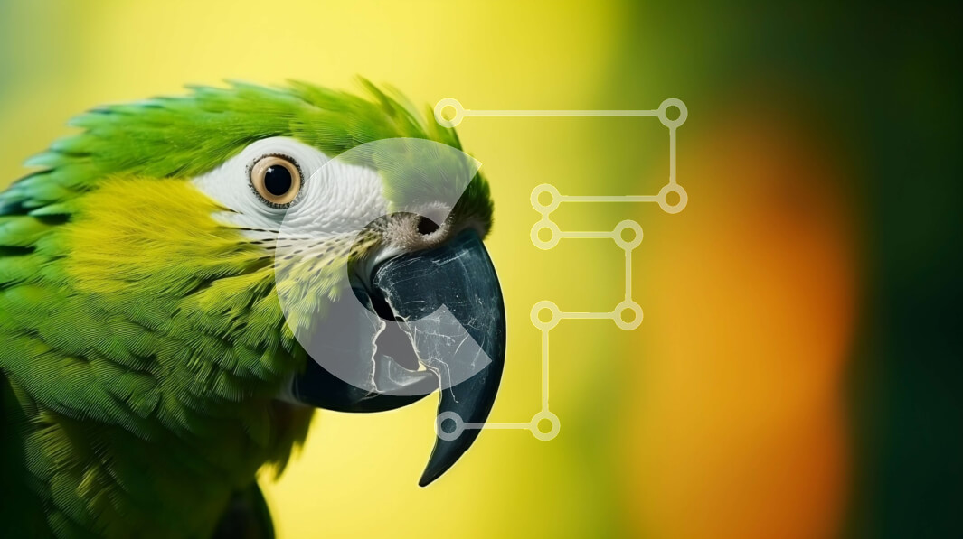 Intra Συλλεκτικό Ξύλινο Παζλ Plywood  4mm - Πράσινος και άσπρος παπαγάλος σε πορτοκαλί φόντο Σε Ξύλινο Κουτί - Διαστάσεις: 10x10 cm – 25 κομμάτια