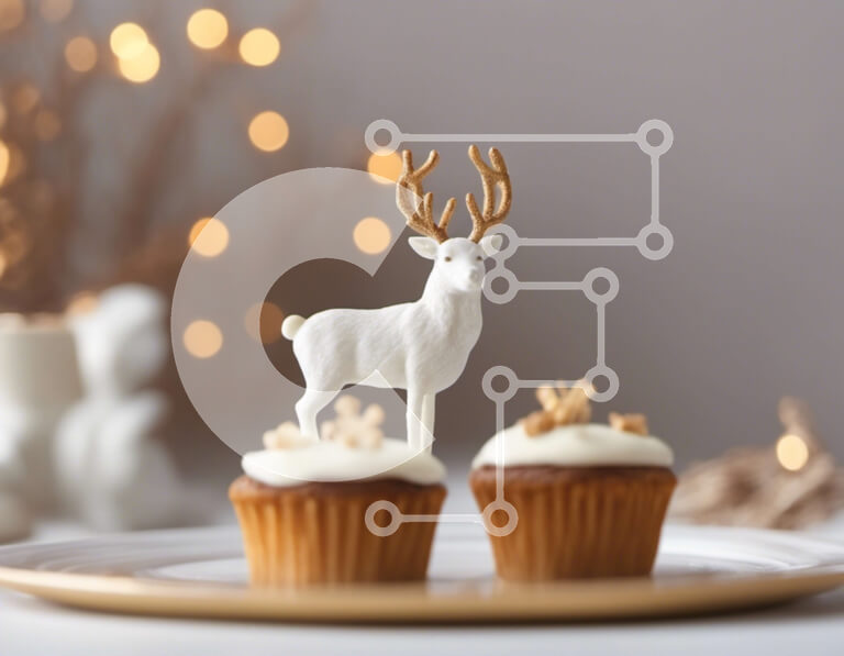 Σετ των 2 Intra Συλλεκτικό Ξύλινο Παζλ Plywood  4mm - Δύο cupcakes με ειδώλιο ελαφιού στο γιορτινό τραπέζι Σε Ξύλινο Κουτί - Διαστάσεις: 10x10 cm – 25 κομμάτια