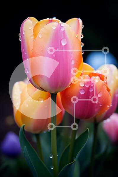 Σετ των 2 Intra Συλλεκτικό Ξύλινο Παζλ Plywood  4mm - Ροζ και κίτρινες τουλίπες με σταγονίδια νερού Σε Ξύλινο Κουτί - Διαστάσεις: 10x10 cm – 25 κομμάτια