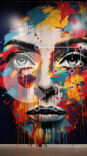 Intra Συλλεκτικό Ξύλινο Παζλ Plywood  4mm - Ζωντανή τοιχογραφία γυναικείου προσώπου με πολύχρωμες πιτσιλιές μπογιάς Σε Ξύλινο Κουτί - Διαστάσεις Puzzle: 10x10 cm – 25 κομμάτια