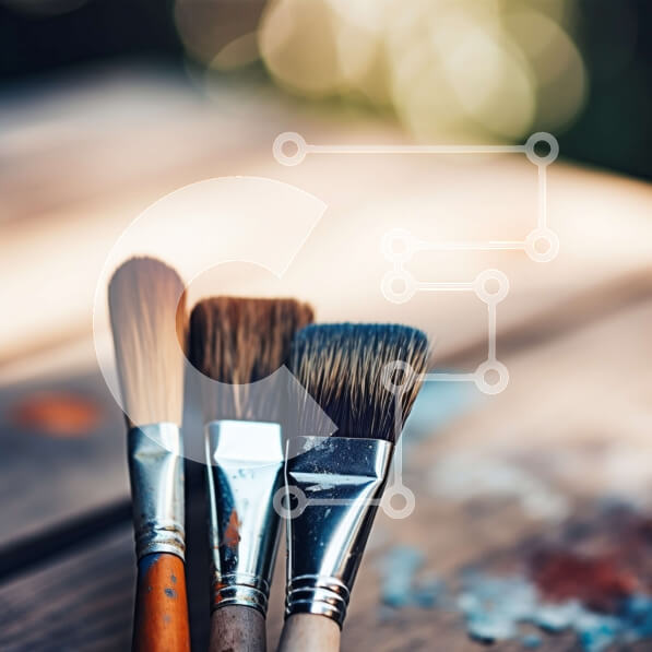 Intra Συλλεκτικό Ξύλινο Παζλ Plywood  4mm - Τρία πινέλα ζωγραφικής σε ξύλινο τραπέζι Σε Ξύλινο Κουτί - Διαστάσεις Puzzle: 10x10 cm – 25 κομμάτια