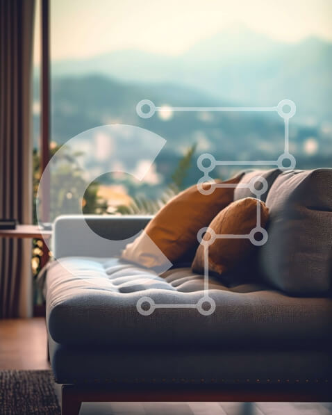 Intra Συλλεκτικό Ξύλινο Παζλ Plywood  4mm - Εκπληκτική θέα στα βουνά από ένα μοντέρνο σαλόνι Σε Ξύλινο Κουτί - Διαστάσεις Puzzle: 10x10 cm – 25 κομμάτια