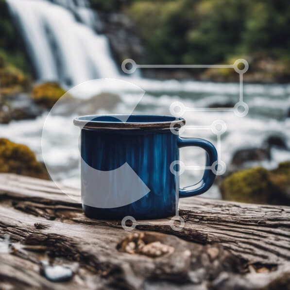 Intra Συλλεκτικό Ξύλινο Παζλ Plywood  4mm - Μπλε κούπα από σμάλτο δίπλα στον καταρράκτη Σε Ξύλινο Κουτί - Διαστάσεις: 10x10 cm – 25 κομμάτια