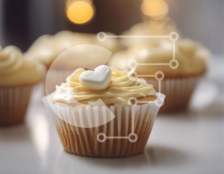 Σετ των 2 Intra Συλλεκτικό Ξύλινο Παζλ Plywood  4mm - Cupcakes με λευκό frosting και διακοσμητικά σε σχήμα καρδιάς Σε Ξύλινο Κουτί - Διαστάσεις: 10x10 cm – 25 κομμάτια