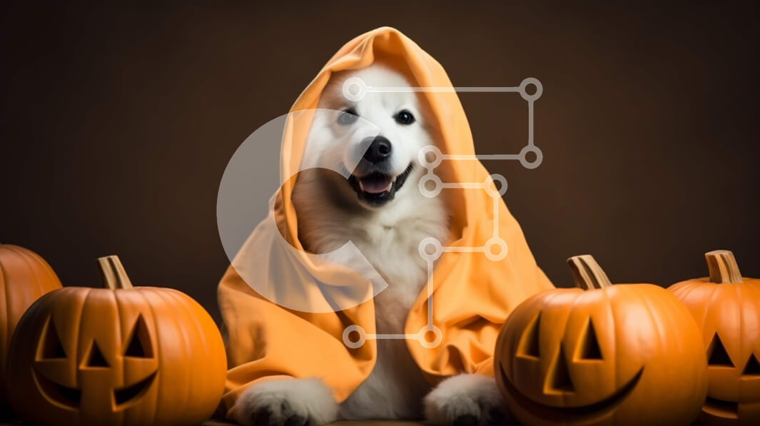 Σετ των 2 Intra Συλλεκτικό Ξύλινο Παζλ Plywood  4mm - Σκύλος με κοστούμι κολοκύθας σε σκούρο φόντο Σε Ξύλινο Κουτί - Διαστάσεις: 10x10 cm – 25 κομμάτια