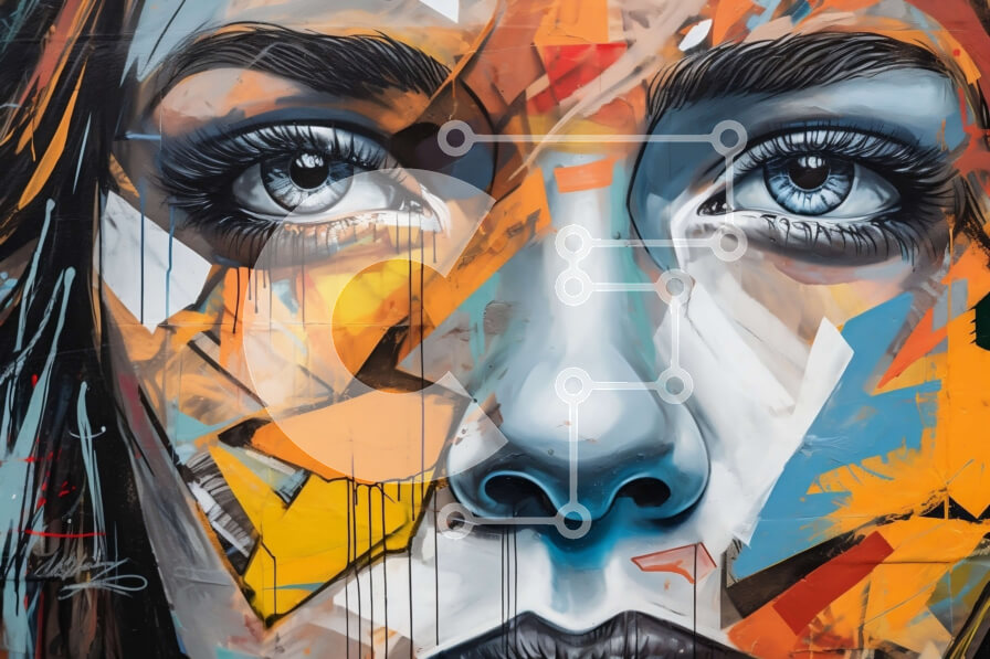 Intra Συλλεκτικό Ξύλινο Παζλ Plywood  4mm - Όμορφο πορτρέτο μιας γυναίκας με κλειστά μάτια και φωτεινό, πολύχρωμο φόντο Σε Ξύλινο Κουτί - Διαστάσεις Puzzle: 10x10 cm – 25 κομμάτια