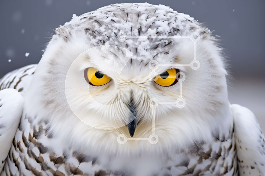 Σετ των 2 Intra Συλλεκτικό Ξύλινο Παζλ Plywood  4mm - Εκπληκτική φωτογραφία από κοντά μιας λευκής κουκουβάγιας με κίτρινα μάτια Σε Ξύλινο Κουτί - Διαστάσεις: 10x10 cm – 25 κομμάτια