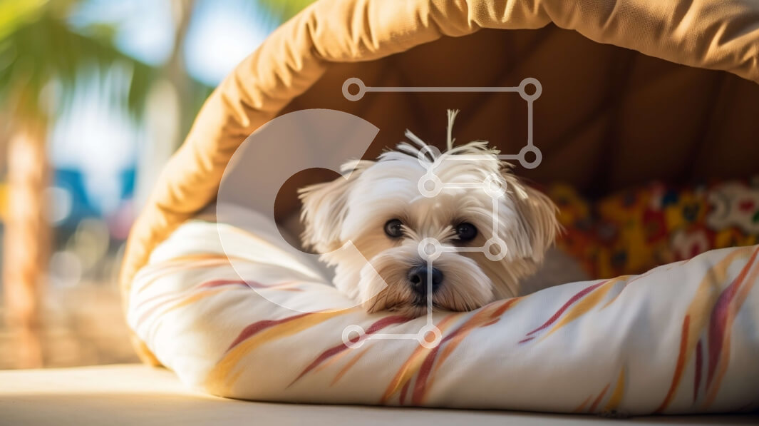 Σετ των 2 Intra Συλλεκτικό Ξύλινο Παζλ Plywood  4mm - Αξιολάτρευτη εικόνα ενός λευκού σκύλου σε ένα άνετο κρεβάτι Σε Ξύλινο Κουτί - Διαστάσεις: 10x10 cm – 25 κομμάτια